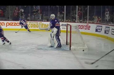 Rochester Americans goalie Dustin Tokarski warms up