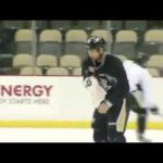 Evgeni Malkin and Craig Adams fight at practice