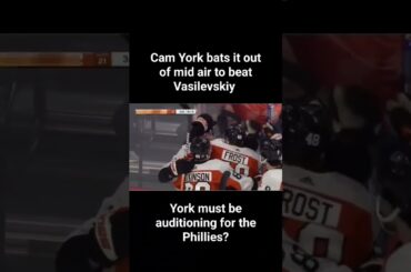 Cam York bats it out of mid air to score on Vasilevskiy! #nhlhighlights #flyers #lightning