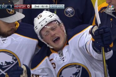 Eichel injures ankle tangling with Orlov along boards