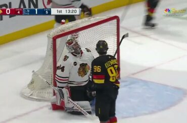 Ilya Mikheyev and Andrei Kuzmenko assist on Hughes's goal vs Blackhawks (22 jan 2024)