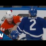 Maple Leafs' Simon Benoit Crushes Flyers' Cam York Before Fighting Nicolas Deslauriers