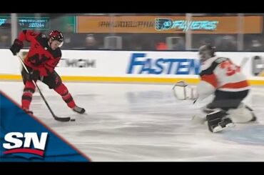 Nico Hischier Slips It Five-Hole On Breakaway At Metlife Stadium vs. Flyers