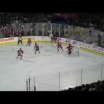 Laval Rocket's Jakub Dobeš makes a big save vs. Bridgeport Islanders' Cole  Bardreau 3/13/24