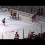 Justin Abdelkader drills Nick Leddy