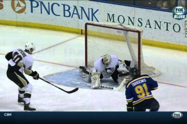 Thomas Greiss robs Vladimir Tarasenko. Pittsburgh Penguins vs St. Louis Blues Feb 21 2015 NHL