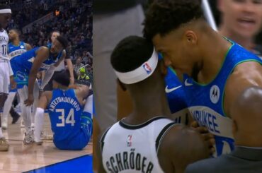 Giannis headbutts Dennis Schroder for taunting while he was down after hard foul 😳