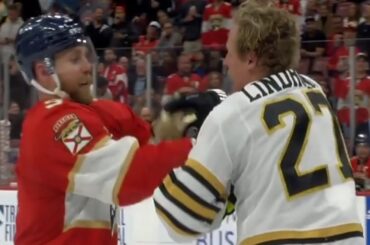 Sam Bennett bullies Hampus Lindholm into a fight