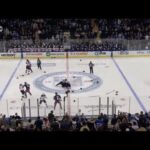 Line brawl at the start of the rangers and devils game