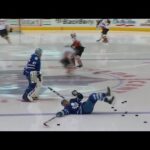 Nazem Kadri slips on a puck in warm ups