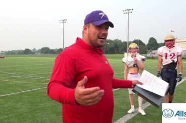 Cambridge Lions coach Jackson Yanchus addresses his team before their first contact practice