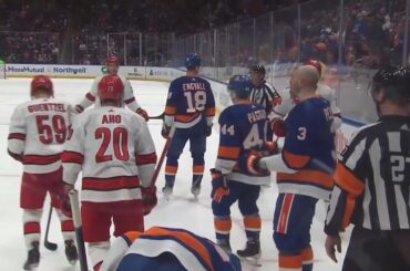 Islanders vs Hurricanes End Of Period Scrum, Funny Hot Mic Moment