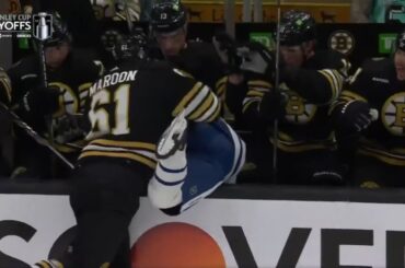 Pat Maroon Checks Timothy Liljegren Into the Boston Bench