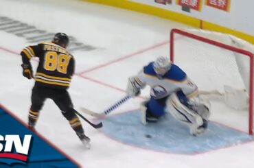 David Pastrnak Slips Puck Between Dustin Tokarski's Legs For 40th Goal Of Season