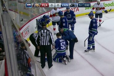 Horvat forced to leave after taking a puck to back of head