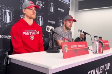 Gus Forsling, Vladimir Tarasenko: Florida Panthers Practice; Game 4, Stanley Cup Final v Edmonton