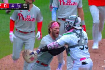 Benches Clear Phillies Rockies as Harper Won't Put Up With Bird; Phills Manager Strike Zone Ejection