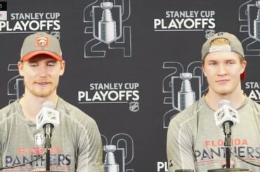 Gustav Forsling & Anton Lundell on GAME WINNING Goal to Eliminate Bruins | Panthers Postgame