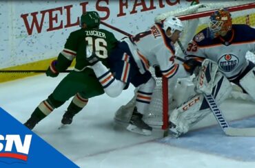 Scary Collision As Jason Zucker Launches Kris Russell Head-First Into Net