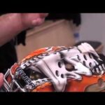 Dan Ellis shows off his Anaheim Ducks goalie mask