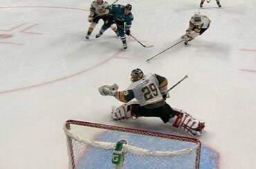 Marc-Andre Fleury raises the glove to rob Meier and keep shutout intact