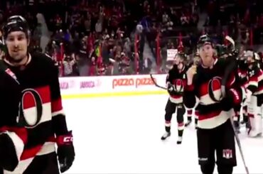 Curtis Lazar Celebration eating hamburger Ottawa Senators vs Boston Bruins 6-4 HD