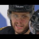 David Pastrnak Gets Hit In The Face With Puck