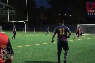 Adrián Corona Félix, Empire soccer league president and director, talks with Robert Lennox