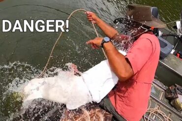 Alligator Fish Jumps In Boat and Bites Fisherman!