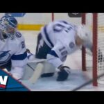 Corey Perry Reaches Out To Bat Away Puck With Hand Inches From The Goal Line