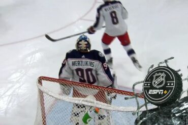 Elvis Merzlikins makes 2 EXCELLENT saves vs Hurricanes