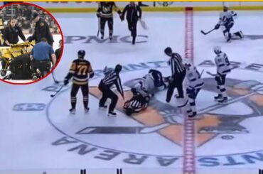 Referee Steve Kozari Taken Off Ice on Stretcher After COLLISION with Lightning's Haydn Fleury