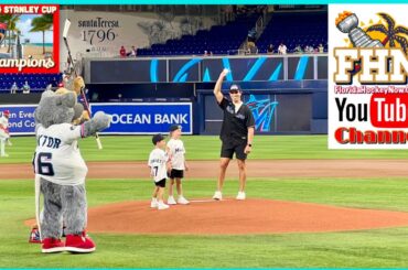 Evan Rodrigues Throws Out First Pitch at Marlins Game on Florida Panthers Night (Updated)