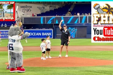 Evan Rodrigues Throws Out First Pitch at Marlins Game on Florida Panthers Night