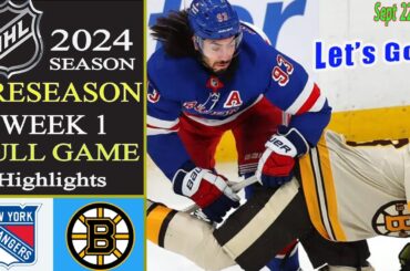 New York Rangers vs Boston Bruins FULL GAME 1st | Sept 22,2024 | NHL Today | 2024 NHL Preseason