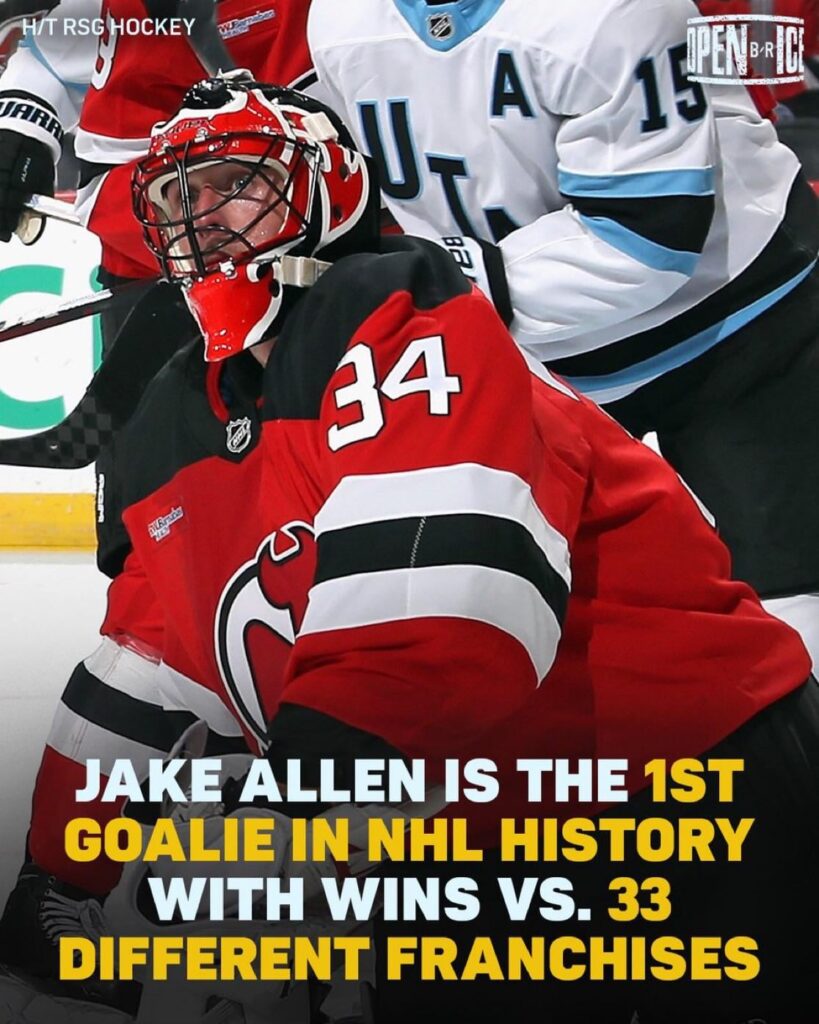 Jake Allen is the first goalie in NHL history with wins against 33 different franchises.