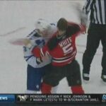 Phaneuf Hit on Parise, Fight with Colin White (from NHL on the Fly)