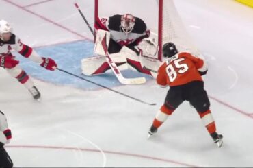 Jon-Randall Avon scores a powerplay goal against the New Jersey Devils