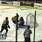 2013-14 Erie Otters Hockey Jake Evans Delivers a Big Hit that Leads to a Fight