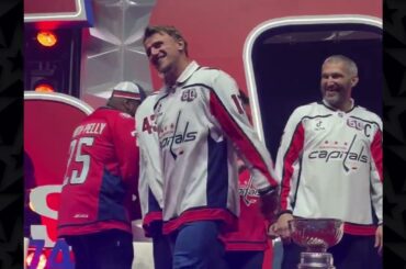 Jakub Vrana flosses at Caps 50 Fest after 2018 Stanley Cup Championship talk