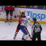 Brendan Dillon hits JJ Peterka and Alex Tuch retaliates against Dillon