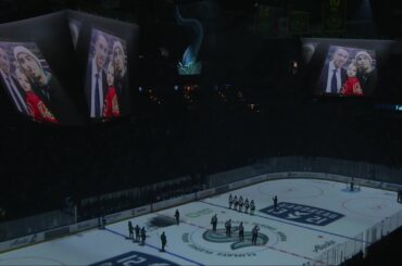 The Blues & Kraken hold moment of silence for Johnny & Matthew Gaudreau during opener in Seattle