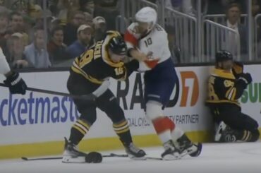 A.J. Greer hits David Pastrnak, Pavel Zacha retaliates against Greer