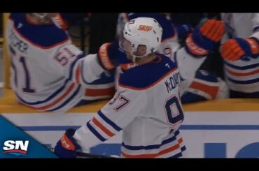 Oilers' Connor McDavid Roofs Loose Puck For First Goal Of The Season