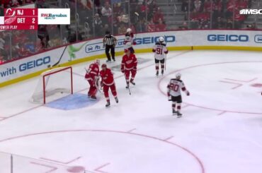 Erik Haula scores a powerplay goal against the Detroit Red Wings