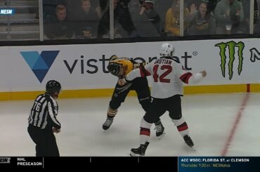 Jeremy Lauzon fights Nathan Bastian 9/25/19