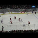 Laval Rocket's Jakub Dobeš makes a nice glove save vs. Utica Comets' Colton White 10/30/24